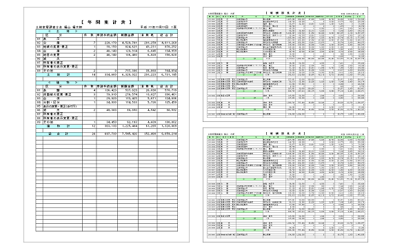 年間集計表などの帳票